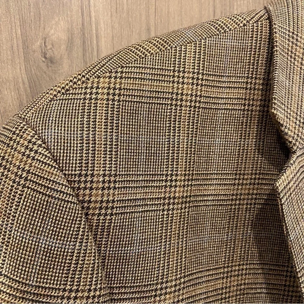 Lauren Ralph Lauren 44R Blazer Wool Silk Brown Glen Plaid Jacket